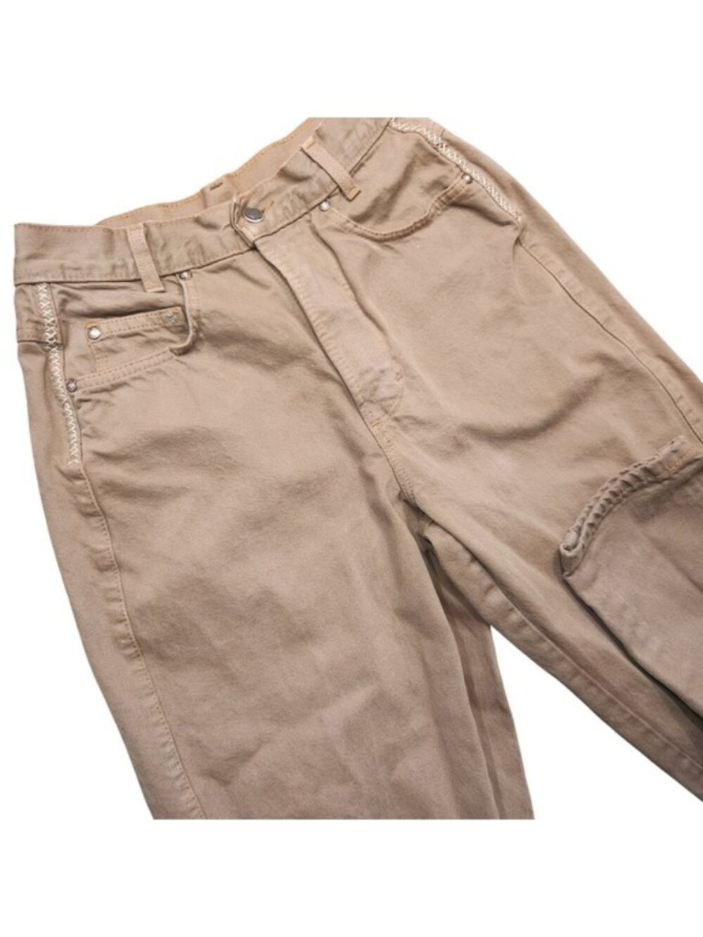 Vintage Manager‎ Tan High Waisted Jeans Straight Leg Embroidered Detail Brown